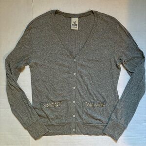 Victoria's Secret Pink- Gray Button Down V-Neck Cardigan w/ Rhinestone Pockets